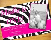Hot Pink and Zebra Birthday Invitation -- Perfect for girls of all ages (Digital File)
