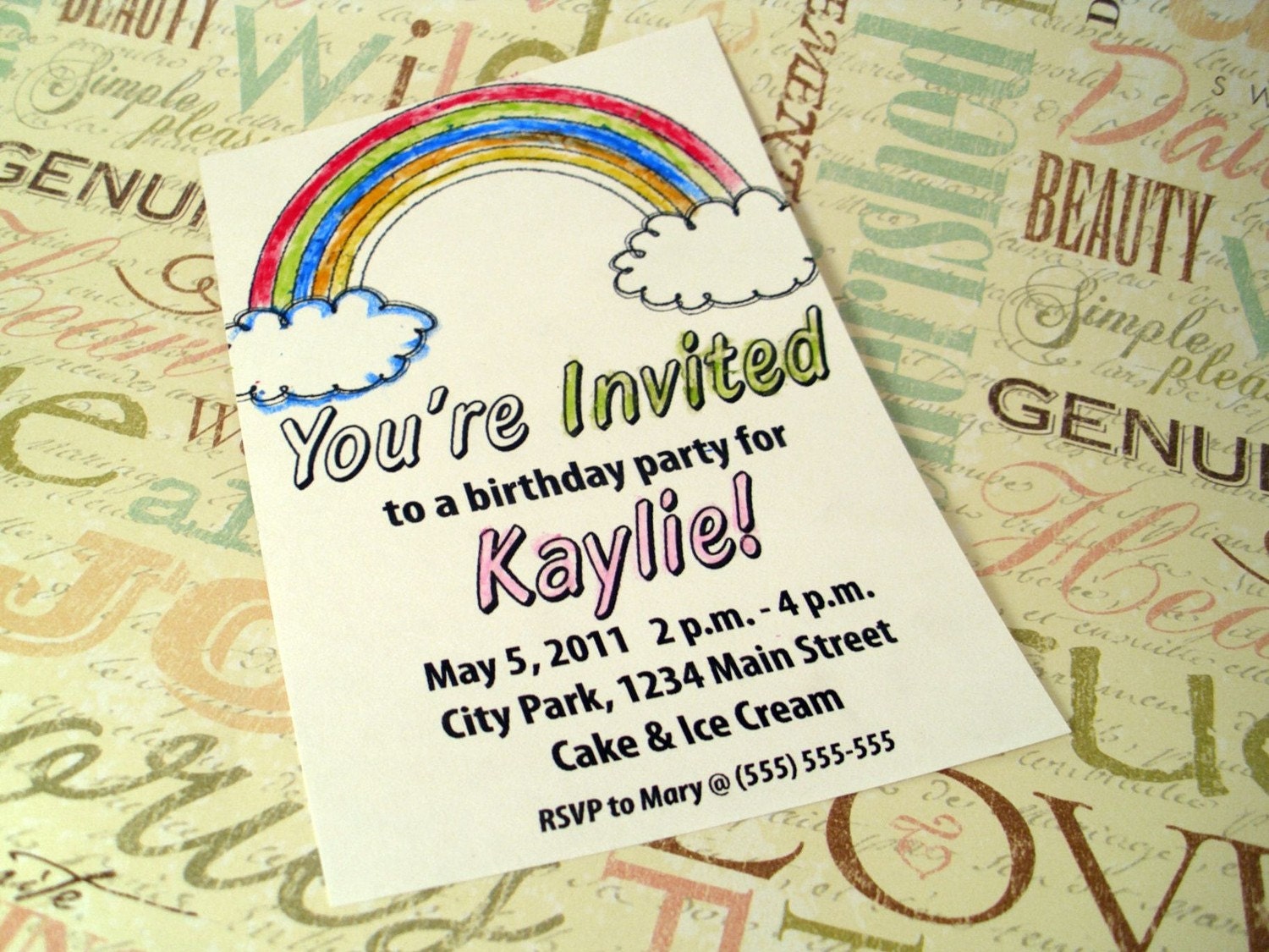 Birthday Invitations -- Color Your Own - Rainbow (Digital File)
