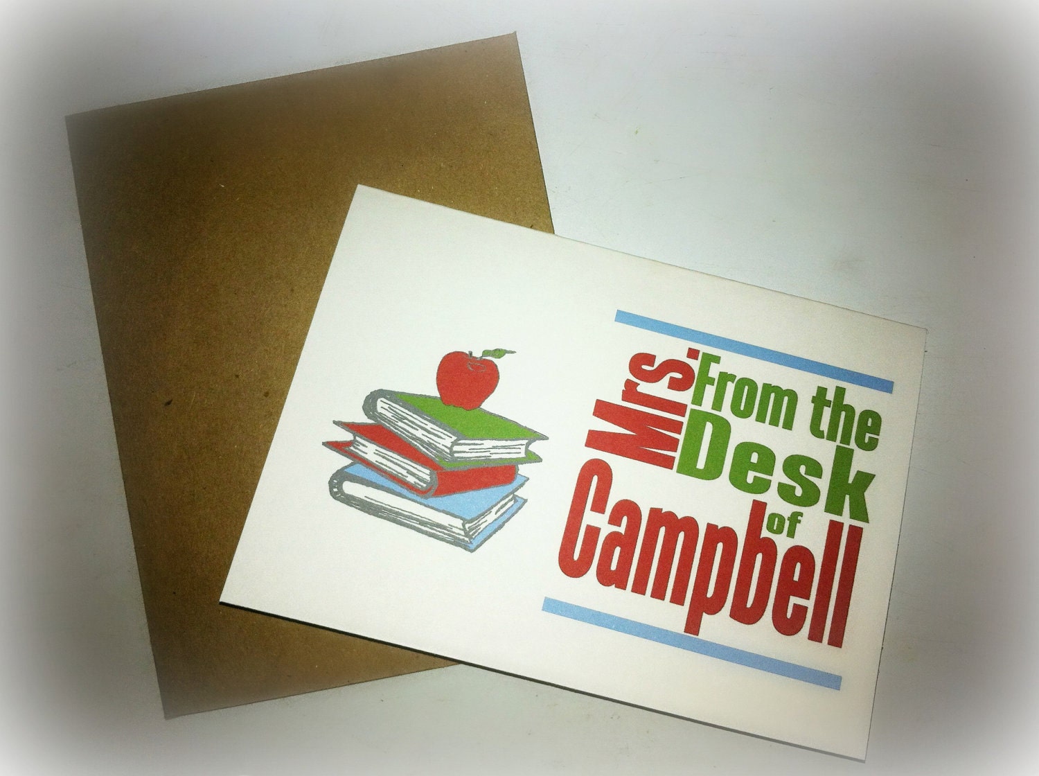 Books & Apples Personalized Teacher Notecards -- GREAT Gift for Holidays or End of the School Year