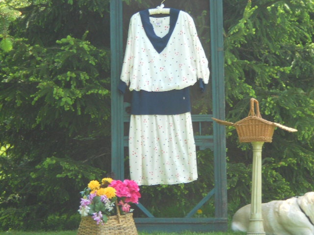 Plus Size Red White Blue Polka Dot 20's Style Dress 80's Womenswear Women's Clothing
