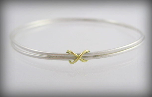 infinity bracelet bangle sterling silver and 18 karat gold