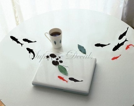 Wall decal -- Black and Red Fish -- Wall Art Home Decors Murals Removable Vinyl Decals Paper Stickers