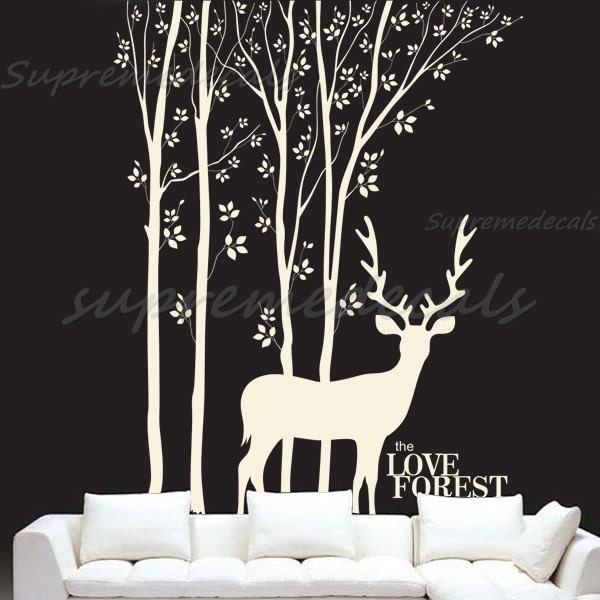 New design-Love Forest and Deer- Removable Vinyl Wall Decals Art, Stickers, Wall Murals