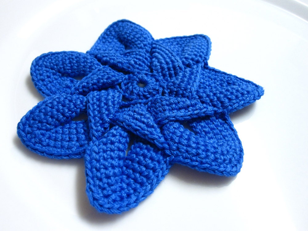Crochet Flower Applique, Blue