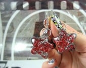 Red, Silver Foil Flake Black Glitter Sparkle Shooting Star Resin Blood Spatter OOAK Dangle Fishhook Earrings