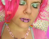 Frosted Purple and Pastel Candy Sprinkles Little Twin Stars Glitter Tri-Shooting Star Resin OOAK Baby Pink Blue Plastic Safety Pin Necklace