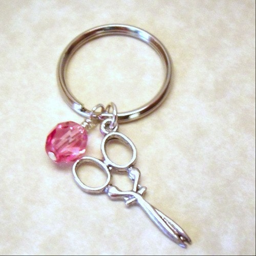 Scissor Charm Keyring with Sparkling Fuschia Bead