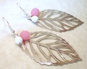 Silver Leaves with White and Pink Beads