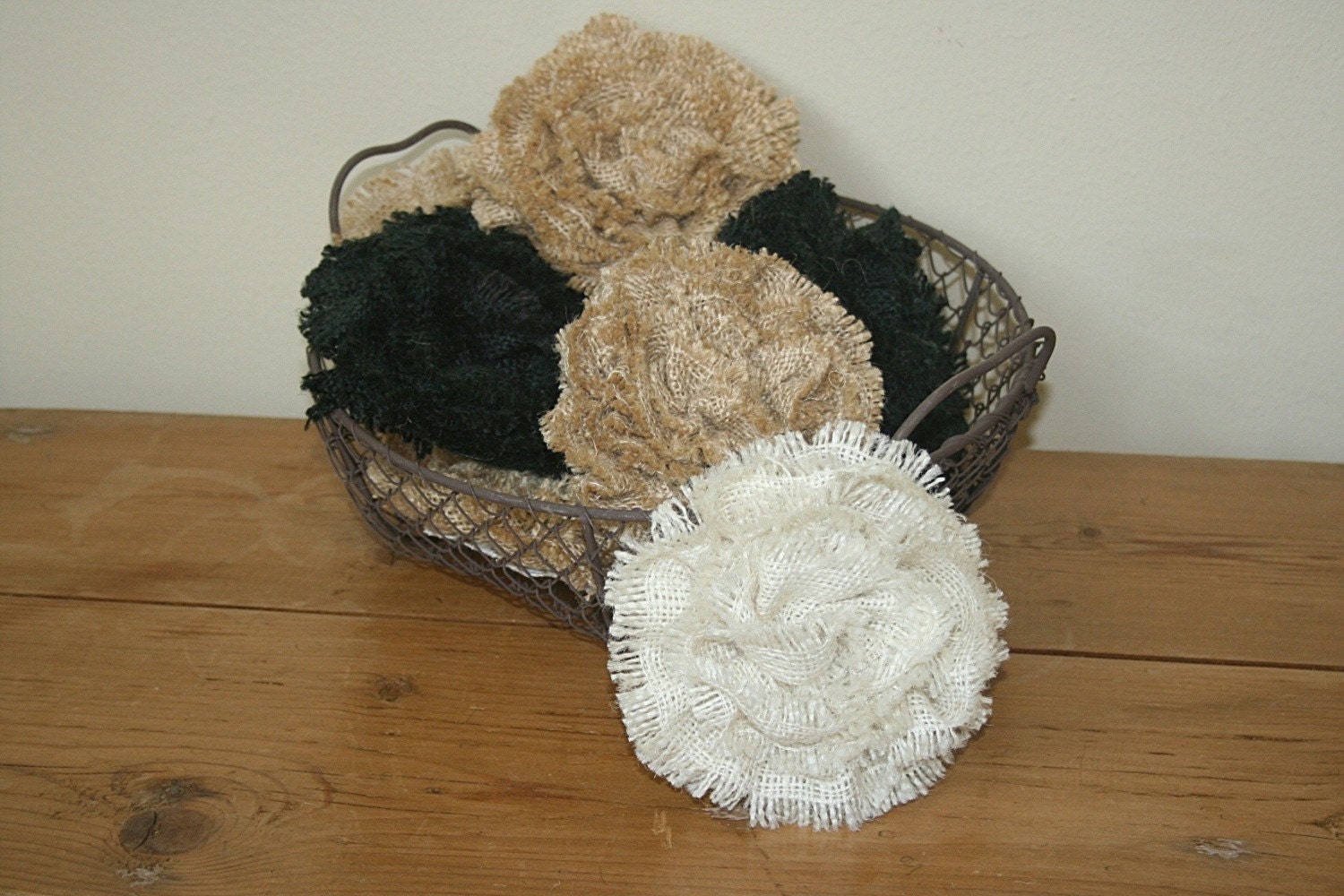 Reserved Listing for L. Johnston Burlap Rosette Pin 4 inch