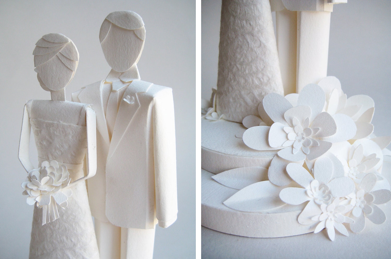 Paper Wedding Cake Topper - Bride and Groom - White