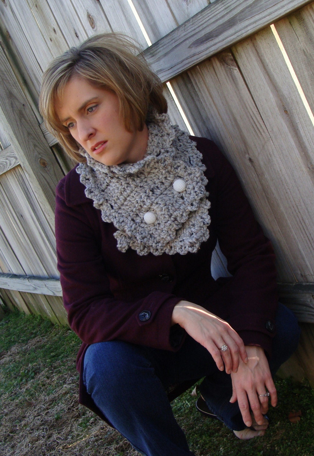 ON SALE Grey Scarf Warmer - Reversible Button