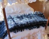 Miniature Dollhouse Throw Blanket, Handwoven, Navy Blue, Doll House Collector, Model Home Decor, 1/12 Scale Textile