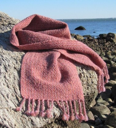 Scarf, Handwoven, Wool, Soft Heather Rose Pink & Lavender, Rustic, Cottage, Cabin, Mountain, Fashion, Men, Women, Winter, Spring Fashion