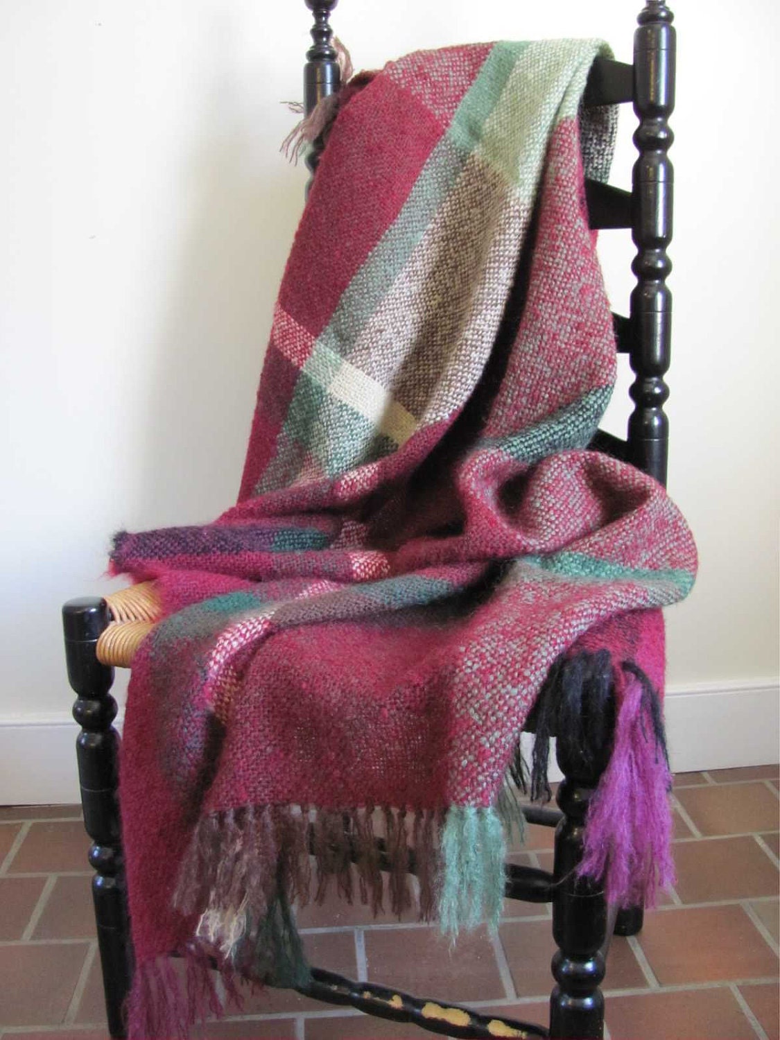 Couch, Bedroom Throw Blanket, Hand Woven Mohair, Cranberry, Rustic Country Cabin, Cottage, Traditional Farmhouse Furnishing Home Decor