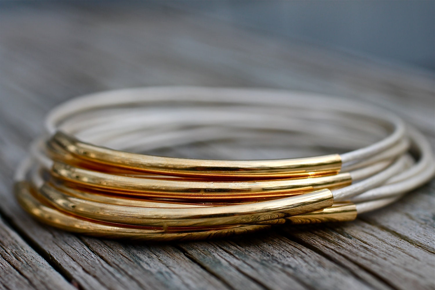Summer White Leather Bangle Bracelets Set of 10 Stacking Bangles Best Seller Amy Fine Design