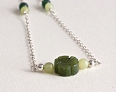 Green Jade Necklace, Green Jade Earrings, Sterling Silver Jewelry, Stone Set