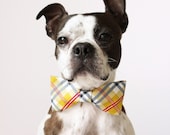 Yellow Plaid Dog Bow-tie - Handmade Dog Accessories - Regular and Large Sizes - LittleBlueFeathers