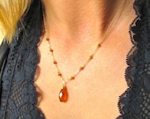 Amber Drop Pendant - Only One Available - Large Hessonite Pendant, 14K Gold Filled