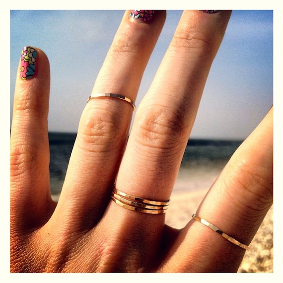 Pretty Girl Gold Stacking Rings - Set of Five 14K Gold Filled Handmade Rings
