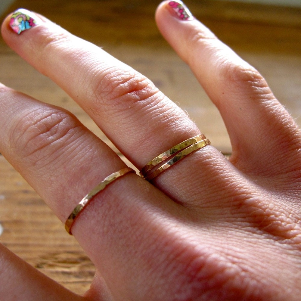 3 Pretty Girl Gold Stacking Rings - Set of Three 14K Gold Filled Handmade Rings