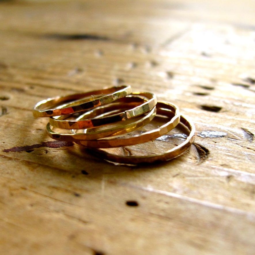 Pretty Girl Gold Stacking Rings - Set of Five 14K Gold Filled Handmade Rings