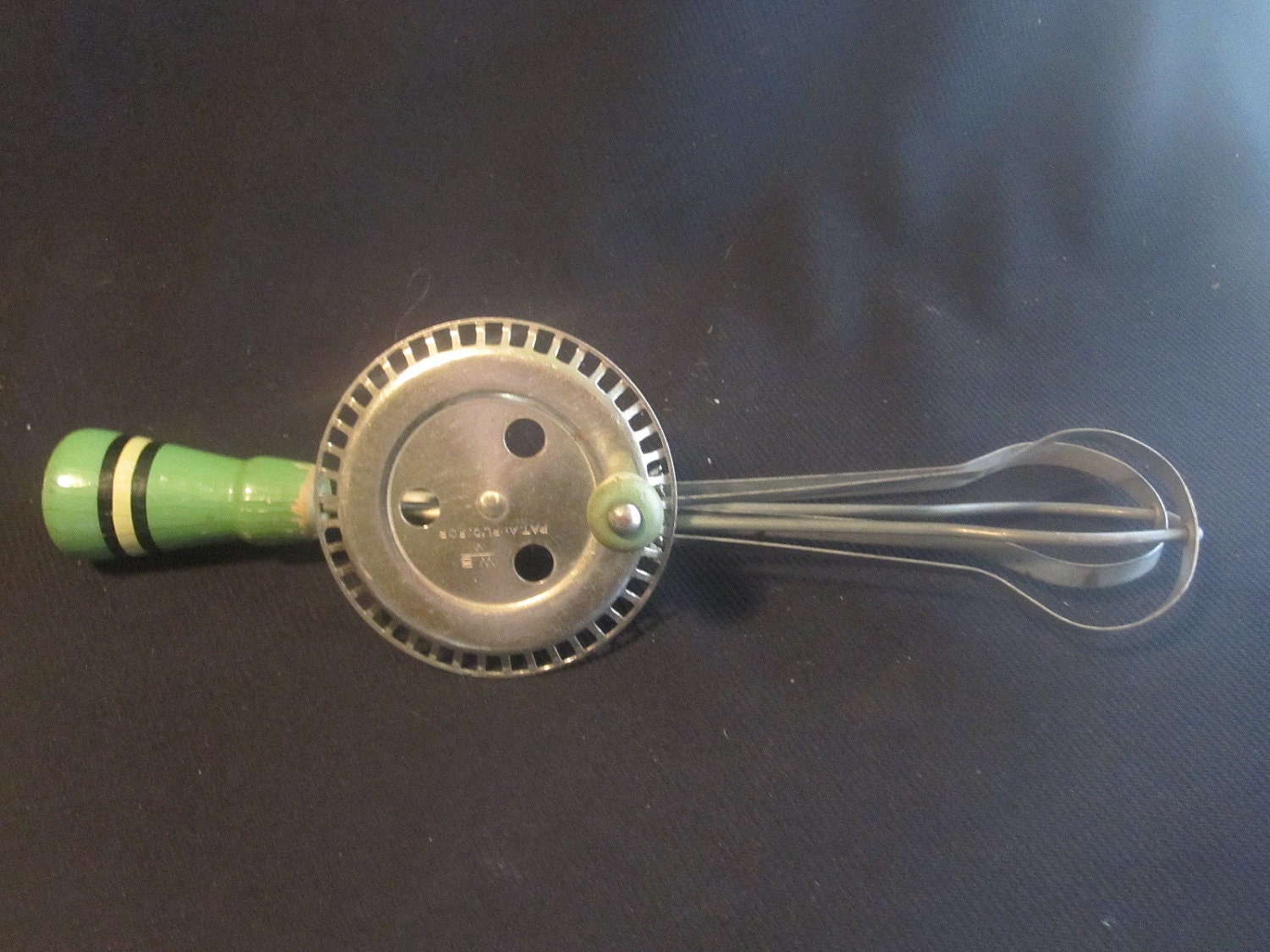 Egg Beater with Green Wooden Handles