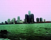 Pink Detroit Sky 5x7 photo USA Canada River Free Shipping Global