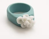 Porcelain Jewelry, Los Cabos Porcelain Ring ,Turquoise and white Color,Custom Ring - MaaPstudio