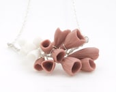 El Hierro Porcelain  Flowers and Sterling Silver Necklace, Coral Brown and White- Free Gift Wrapping