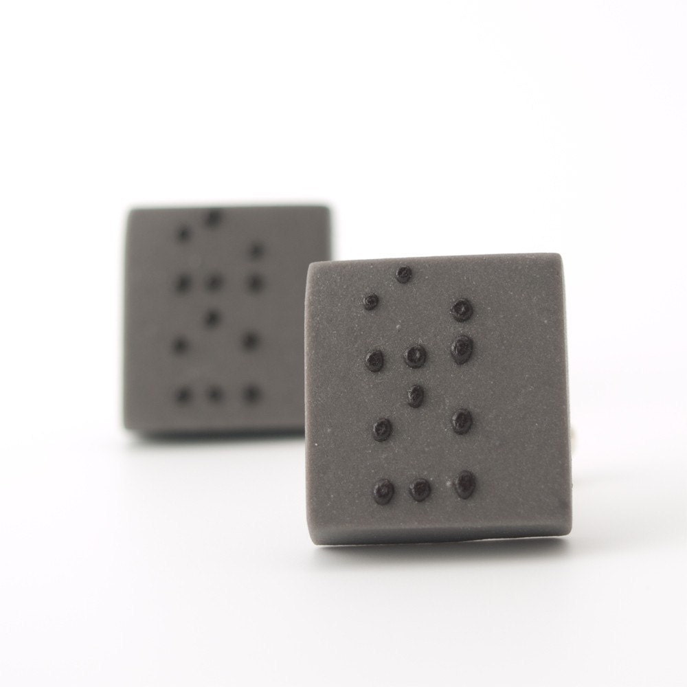 Personalized Jewelry For Men , Love Braille Porcelain Cufflinks, Gray and Black- Free Gift Wrapping