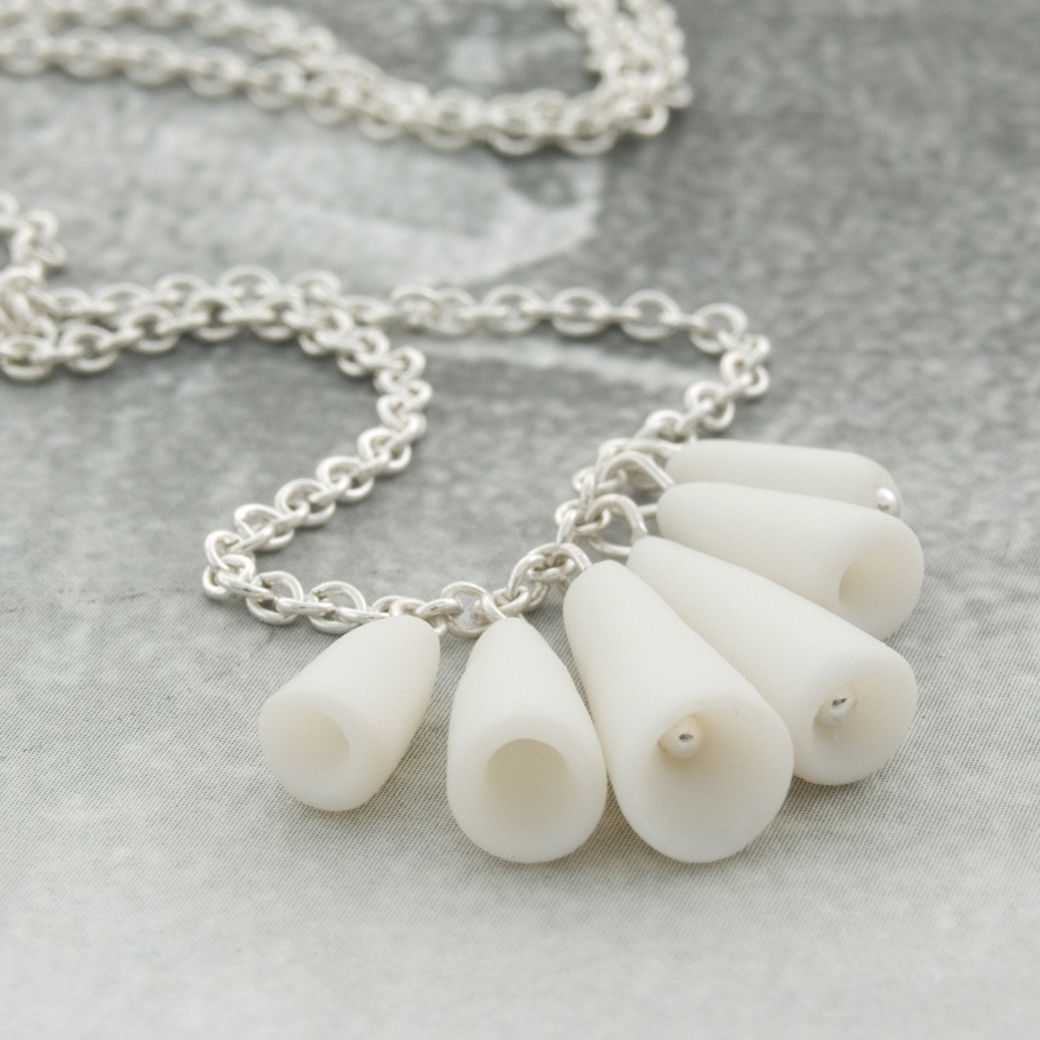 Necklaces For Women , Pasodoble - Porcelain Necklace - Sterling Silver, White- Free Gift Wrapping