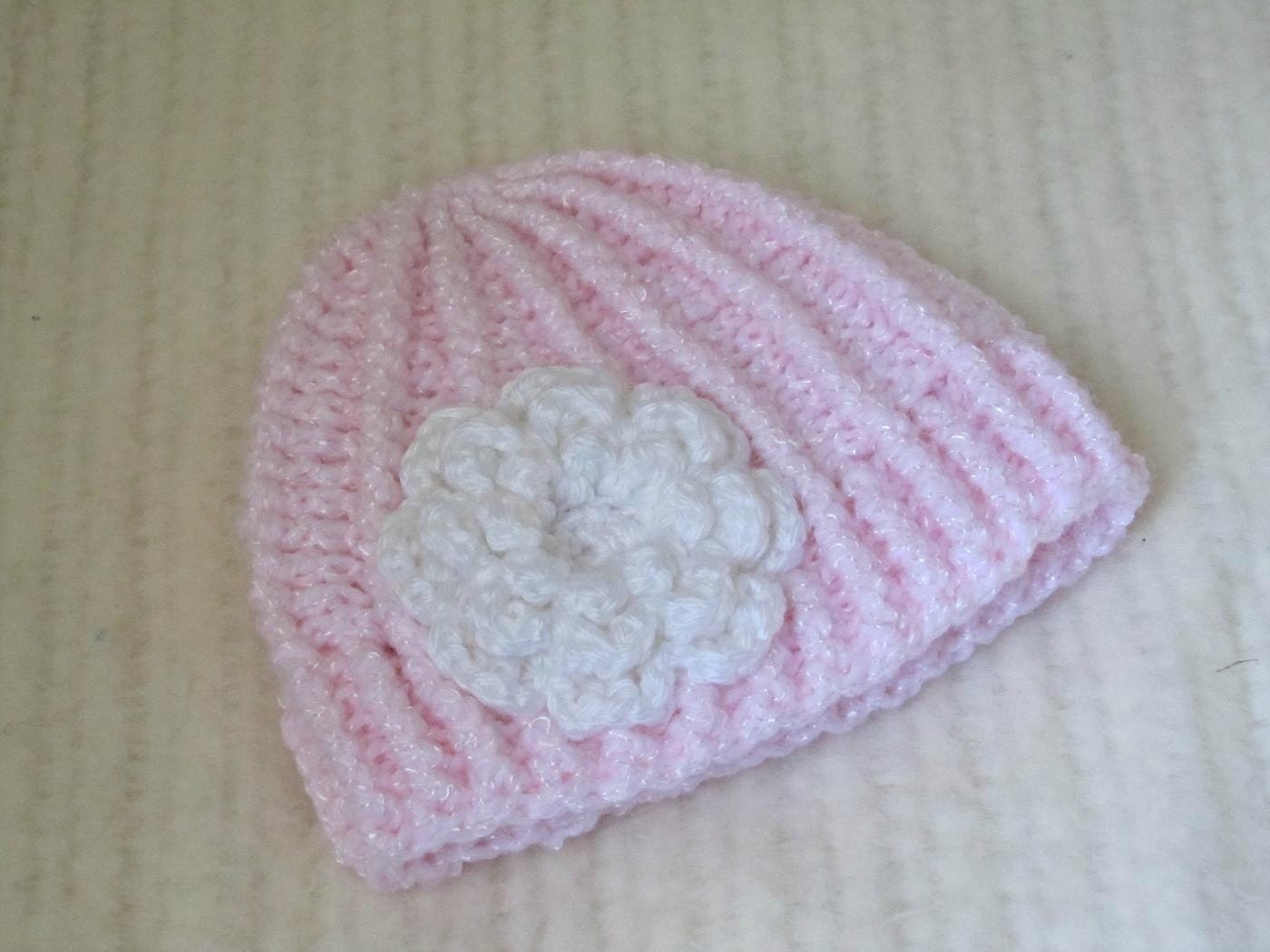 0-6 Month Hand Crocheted Flower Hat - Light Pink