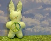 stuffed animal bunny kids toys green peace sign gift for a boy boys birthday / plush felt handmade rabbit