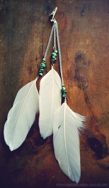 Turquoise Beaded Long Feather Hair Clip