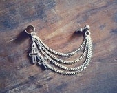 Silver Cross Ear Cuff, Chain Ear Cuff, Silver Ear Cuff, Statement Earrings, Festival Jewelry