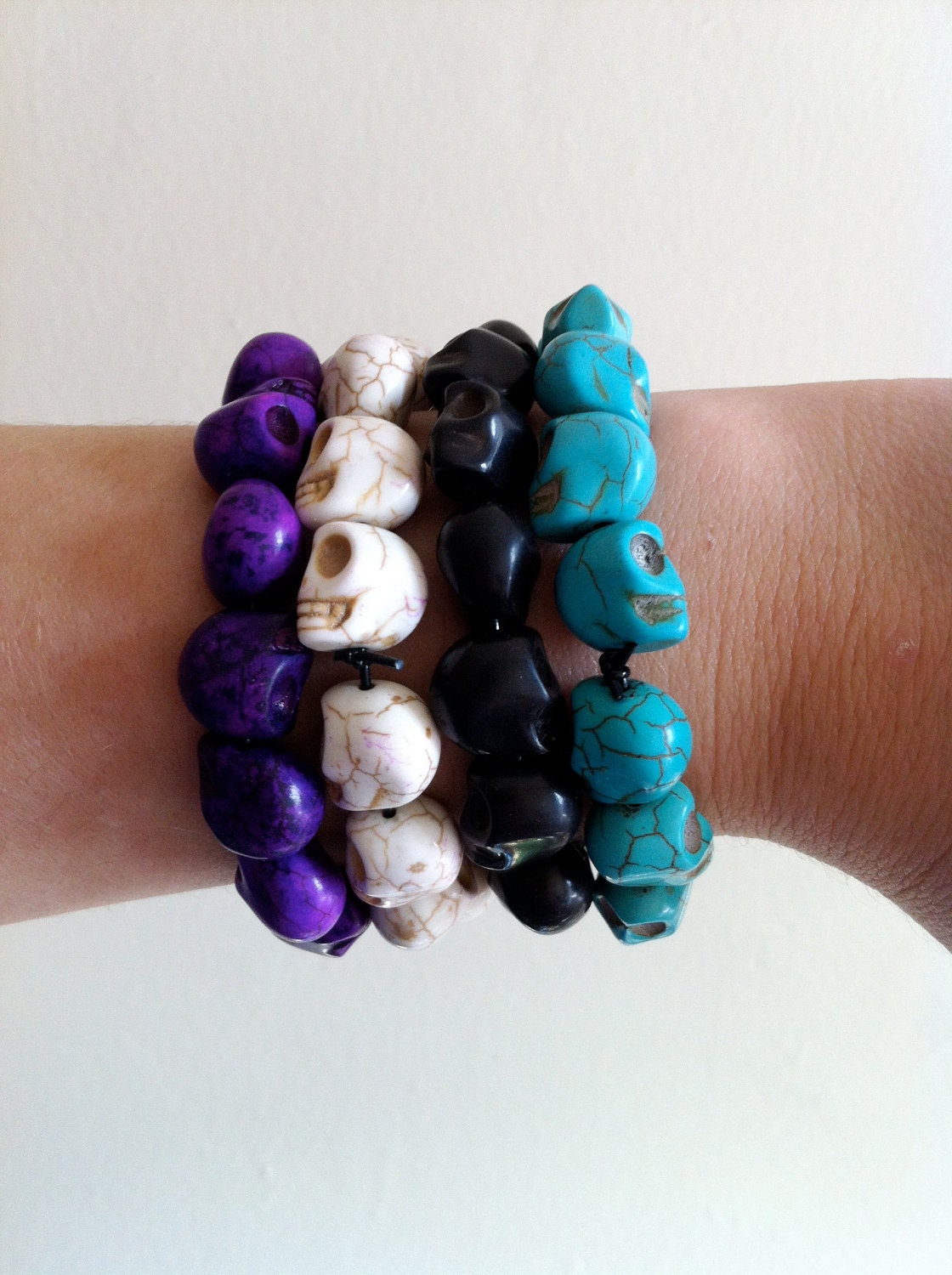 Goth Howlite Skull Bracelets- 3 pack