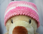Crochet Kids Beanie Cotton Cloche Pink and White Stripe
