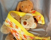 Cotton Yarn Crochet Scarf Orange Yellow and White Stripes Scrap Happy