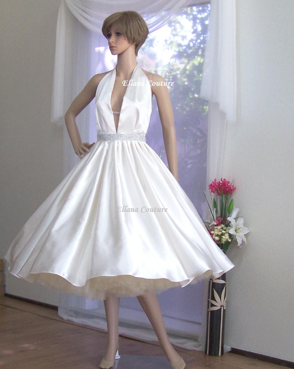 Adeline - Vintage Inspired Tea Length Bridal Gown. Retro Style Halter Wedding Dress.