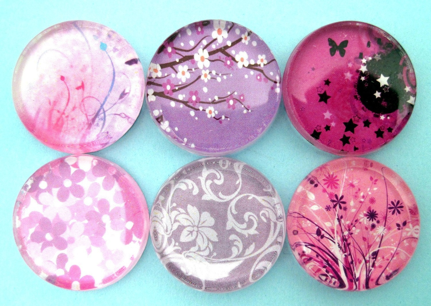 Magnets - Blushing Beauties - Glass Magnet Set of Six - 1 Inch Circles