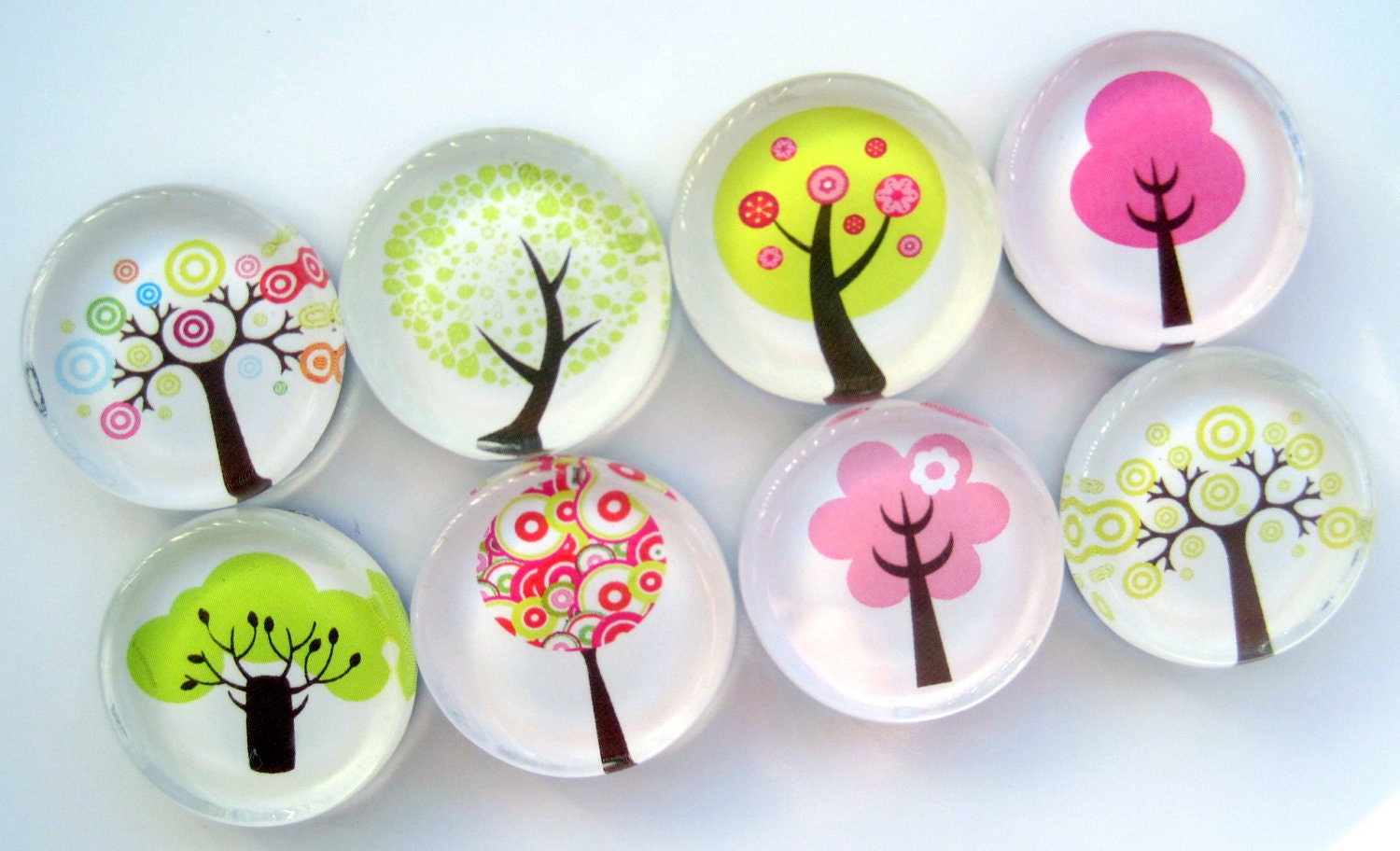 Tree Magnets - Set of Eight Glass Magnets in a Stuck Together Gift Tin