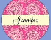 Pocket Mirror - Personalized - Pink Doodle Flowers - 2.25 Inches - Party Favor, Bridesmaid Gift, Shower Favor, Wedding Favor