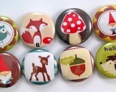 Woodland Critters Button Magnets - 1 Inch Button Magnets - Set of Eight Button Magnets