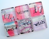Magnets - Believe Wish Imagine - Set of Six 1 Inch Square Strong Magnets
