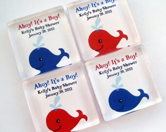 Baby Shower Favor 1 Inch Magnets - Nautical - Ahoy It's a Boy - Personalized - 20 Favor Magnets