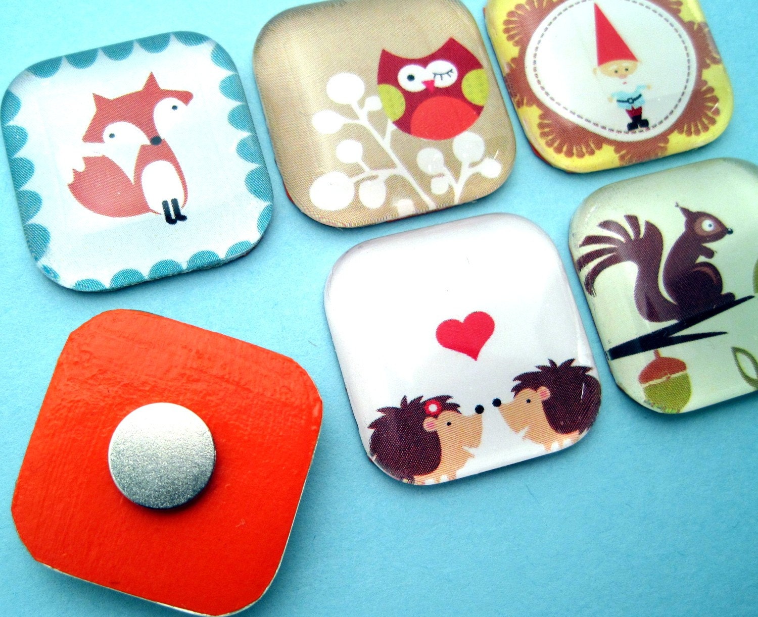 Woodland Critters Magnets - Premium Glass - One Inch Squares