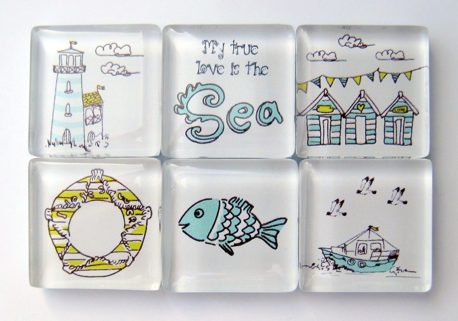 Magnets - My True Love is the Sea - Set of Six 1 Inch Square Strong Magnets
