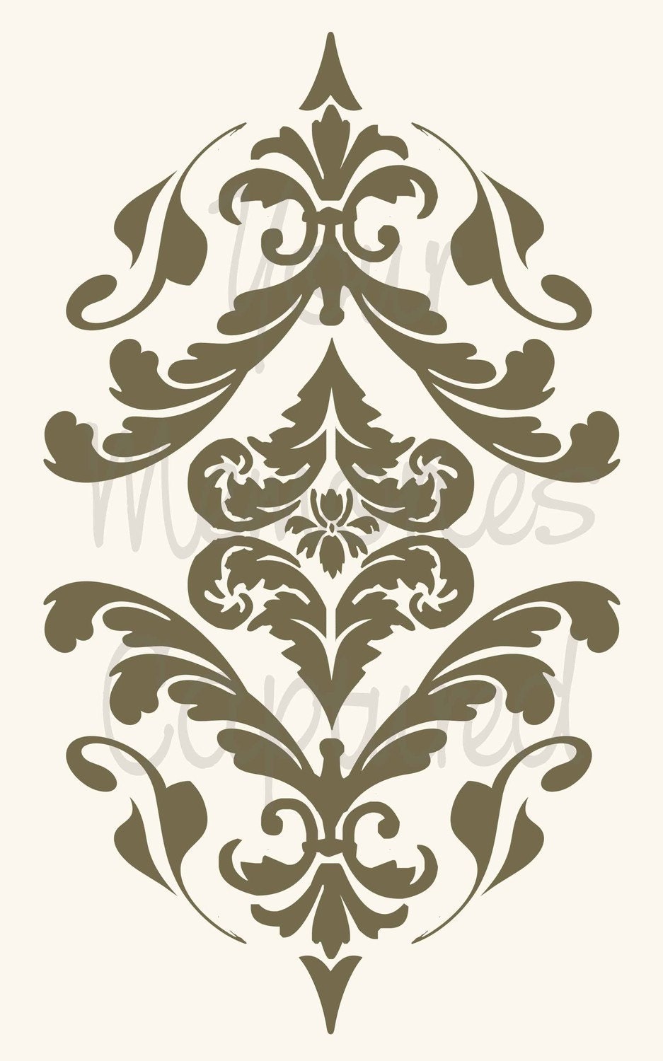 French Damask Flourish D Reusable Stencil - for fabric, wood, paper, canvas, walls - 5x8.5