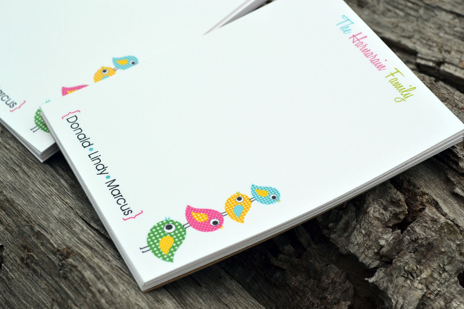 Personalized Family Notepads / Notepads / Stationery / Personalized Note Pads / Set of 2 Little Birdies Design