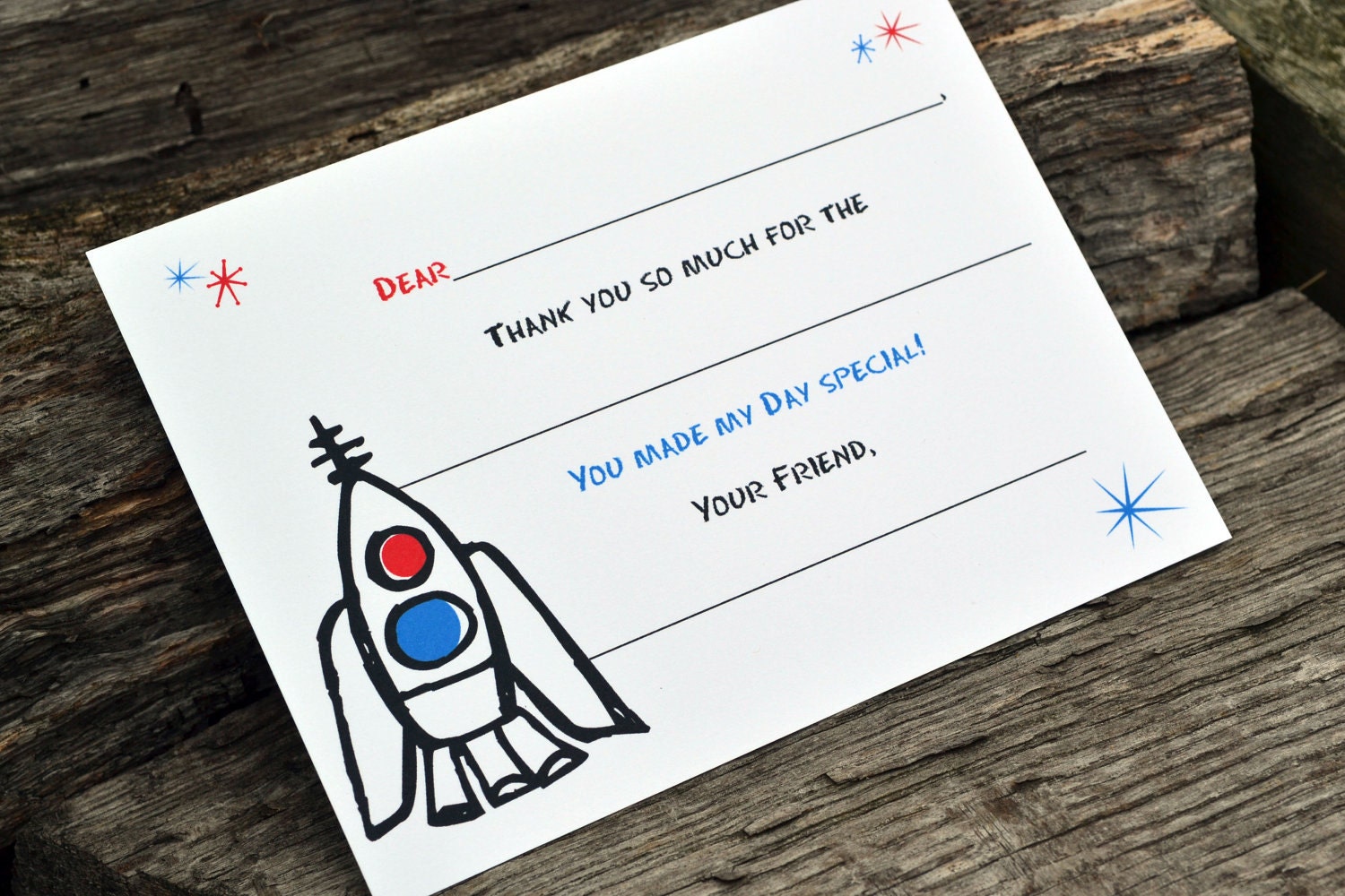 Kids Fill In the Blank Thank You Notes / Kids Thank You Notes / Childrens Thank You Note Cards / Fill In The Blank Space Ship Design